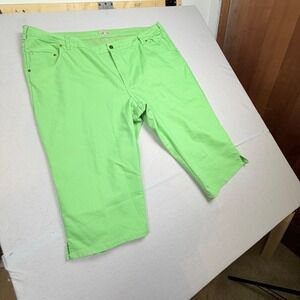 Woman Within Plus Size 30W Lime Green Capri Pants Cropped Twill Casual Summer